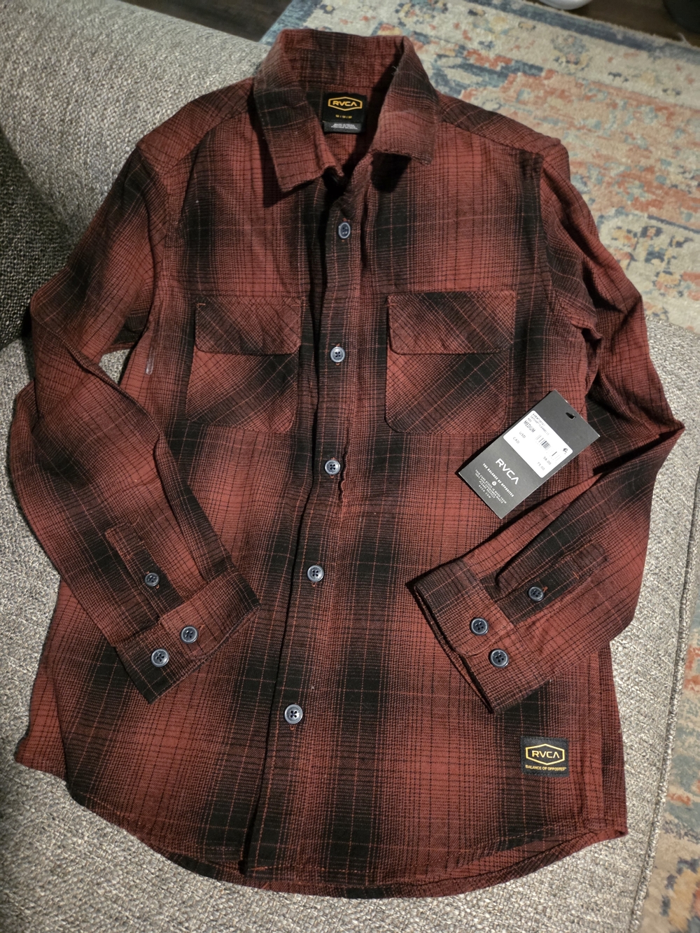 RVCA Red and Black Plaid Button-Down Shirt for Kids